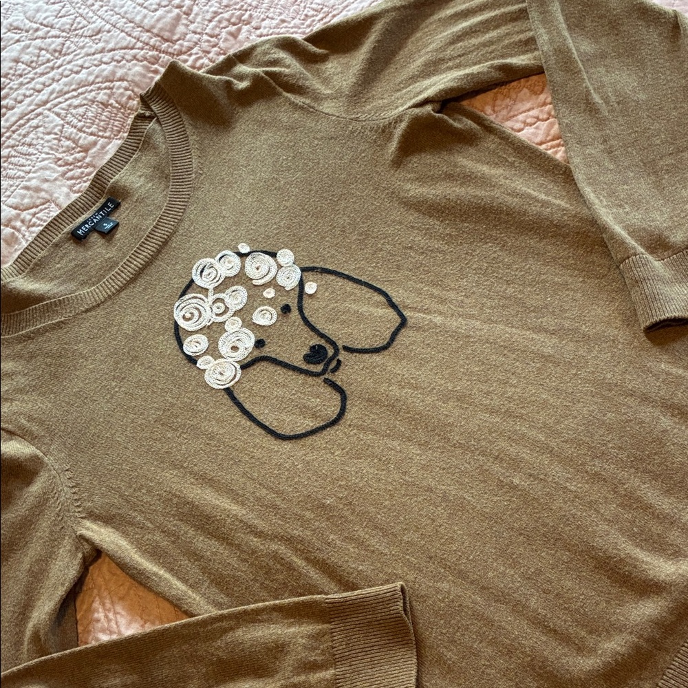 J crew Brown Sweater with sweet Dog face